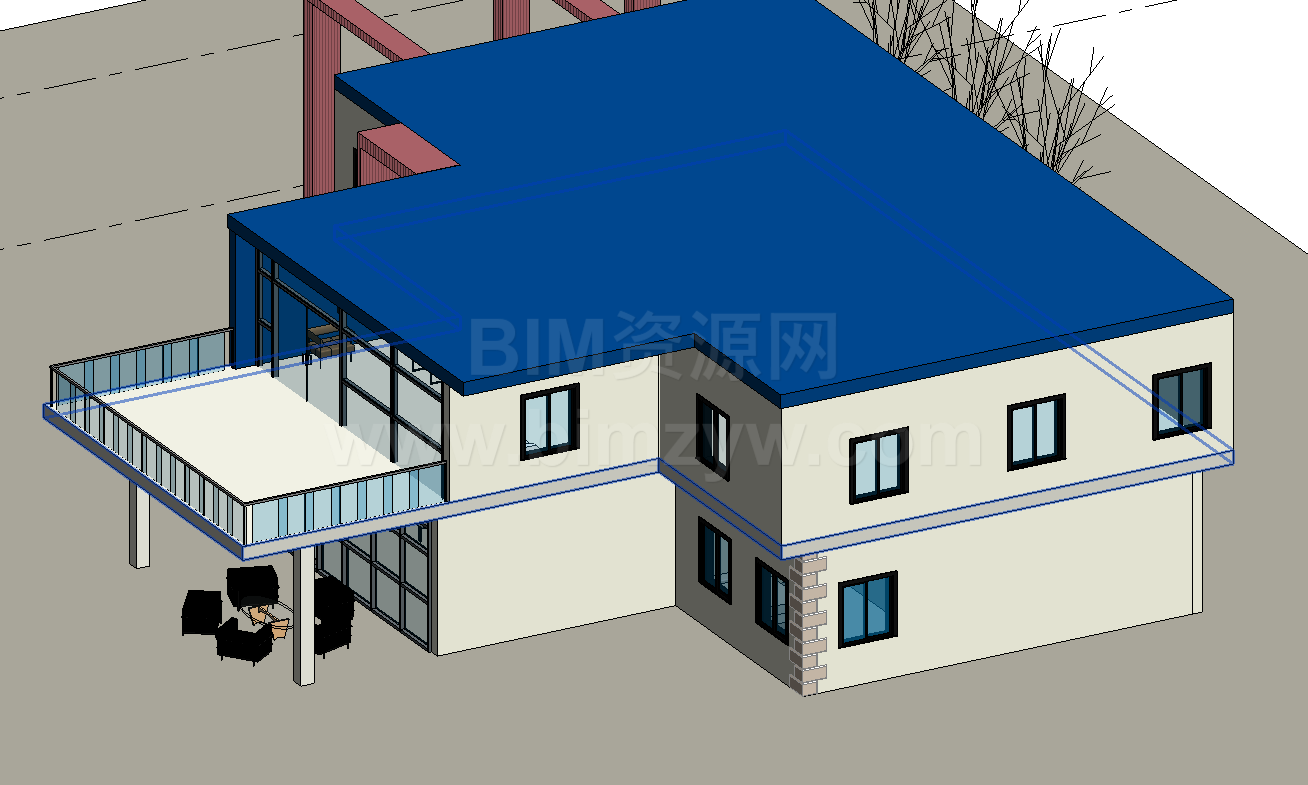 大阳台两层楼房自建房BIM模型下载Revit模型下载