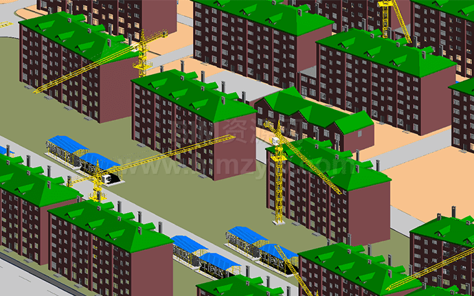多层住宅楼建筑群施工场地模拟BIM模型