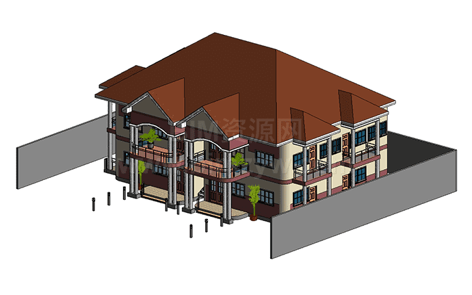 经典独栋小洋楼自建房Revit模型bim模型下载