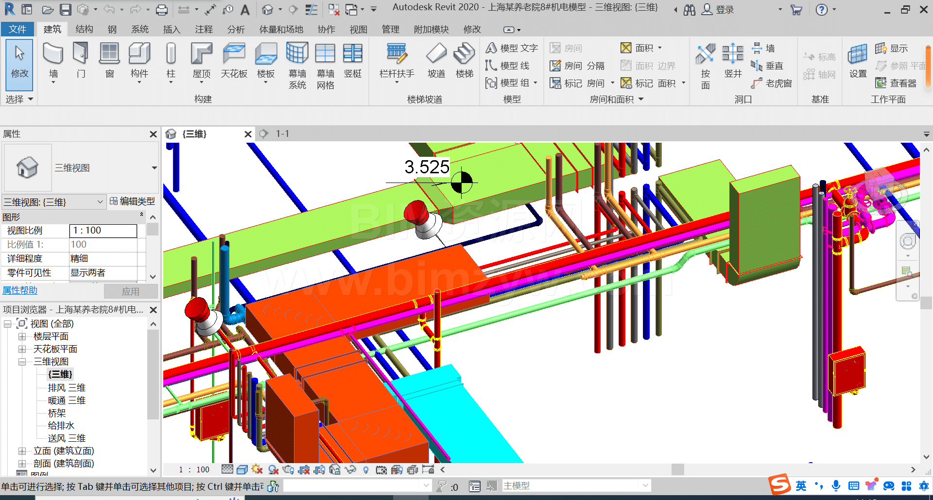 LOD350上海某养老院机电BIM模型Revit模型下载