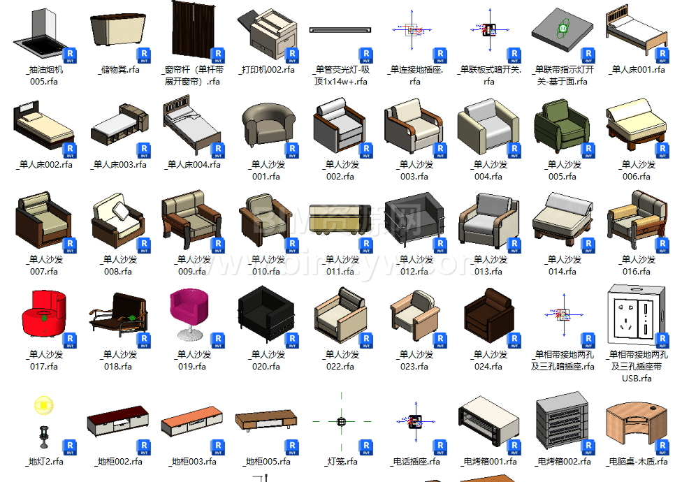 351套家具电器revit族大全装饰装修必备BIM族下载