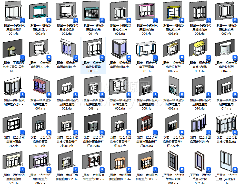 624个建筑专业revit族大全包含各类门窗、自动扶梯等BIM族