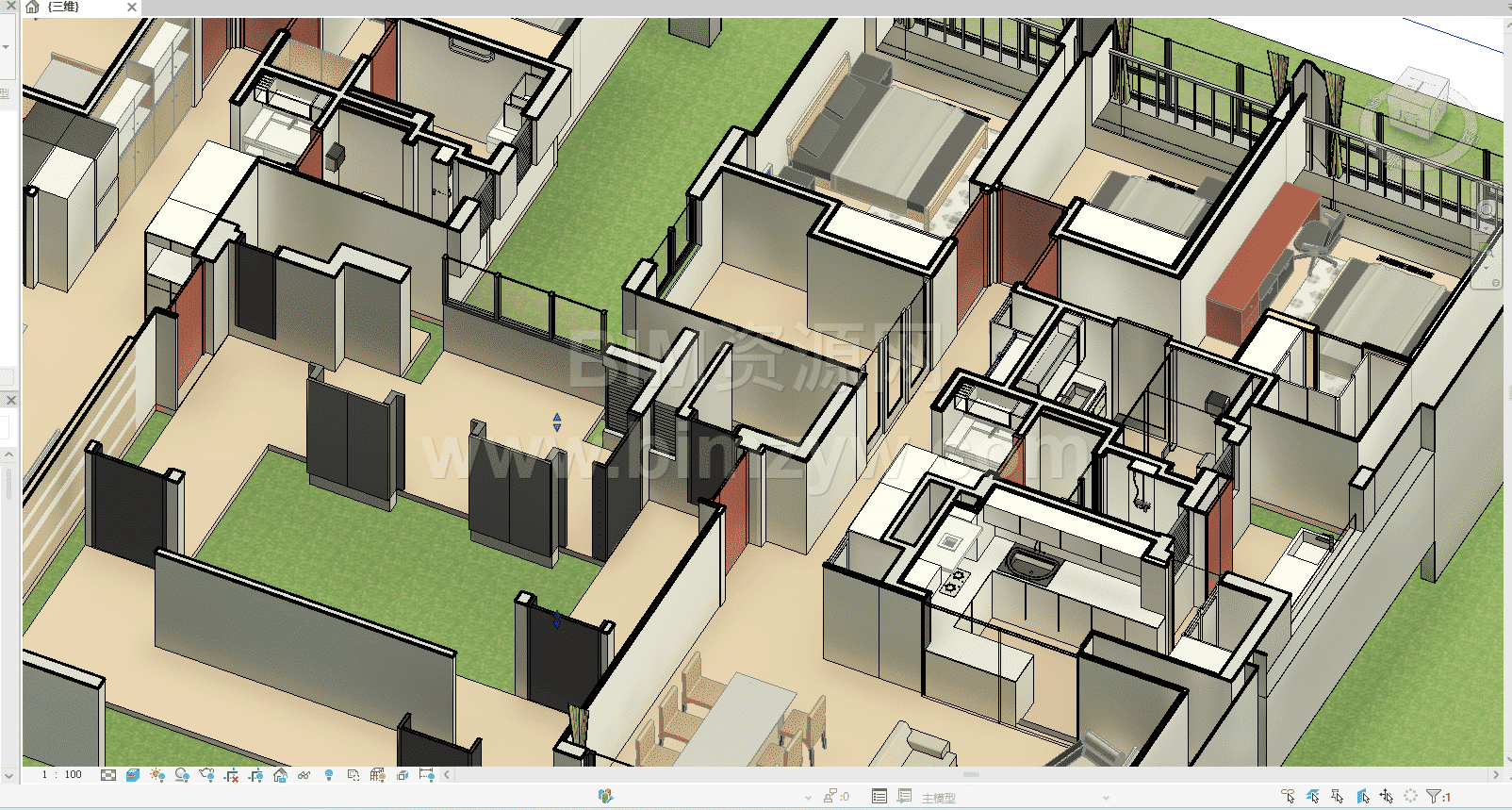 高精度样板房BIM模型/revit模型，厨卫族家具族可拿来套用